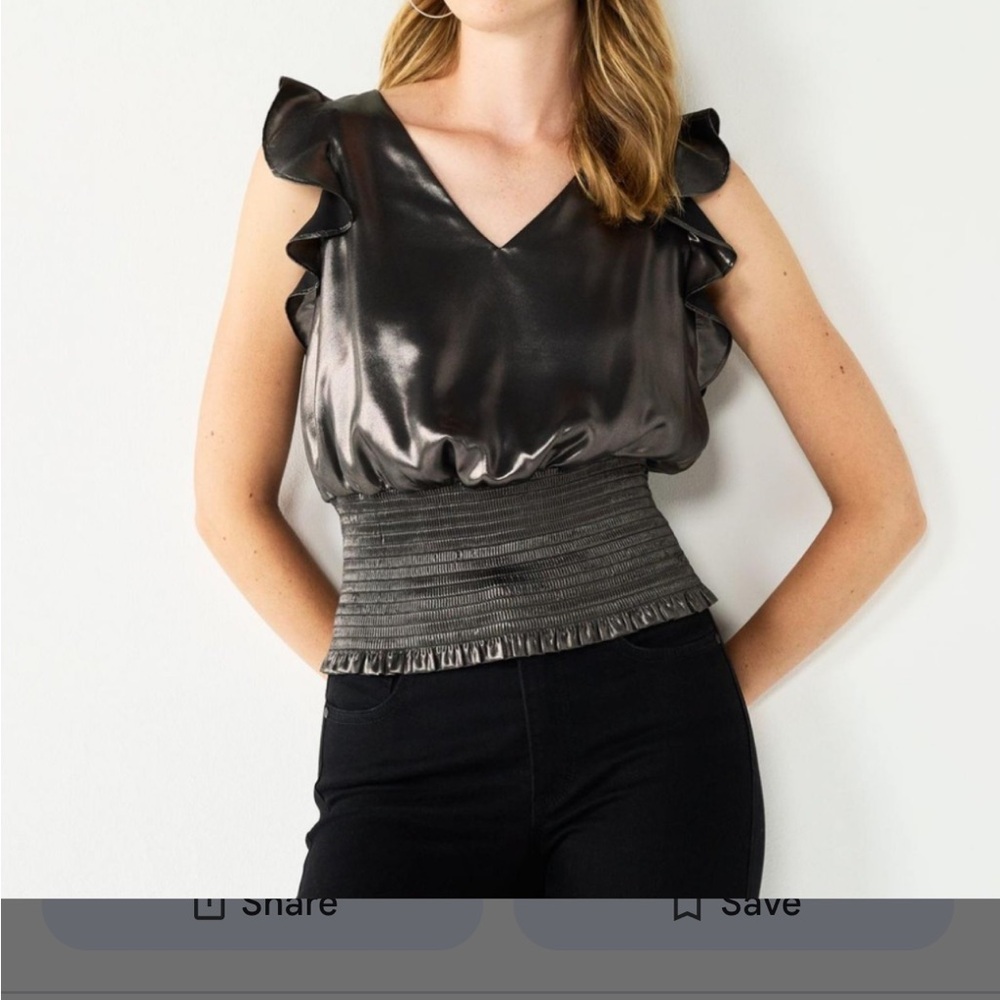 Nine West Metallic Black Ruffle Top